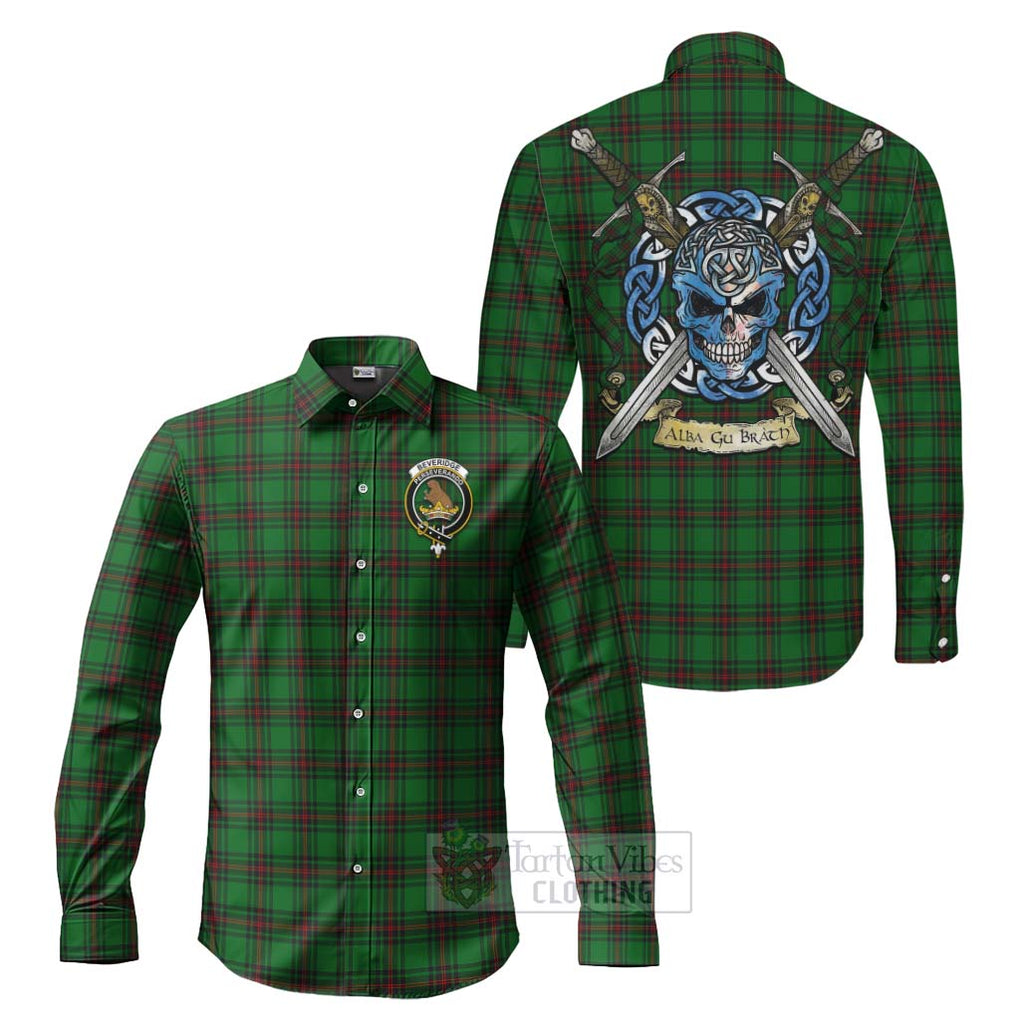 Beveridge Tartan Long Sleeve Button Shirt with Family Crest Celtic Skull Style Men's Shirt S - Tartan Vibes Clothing