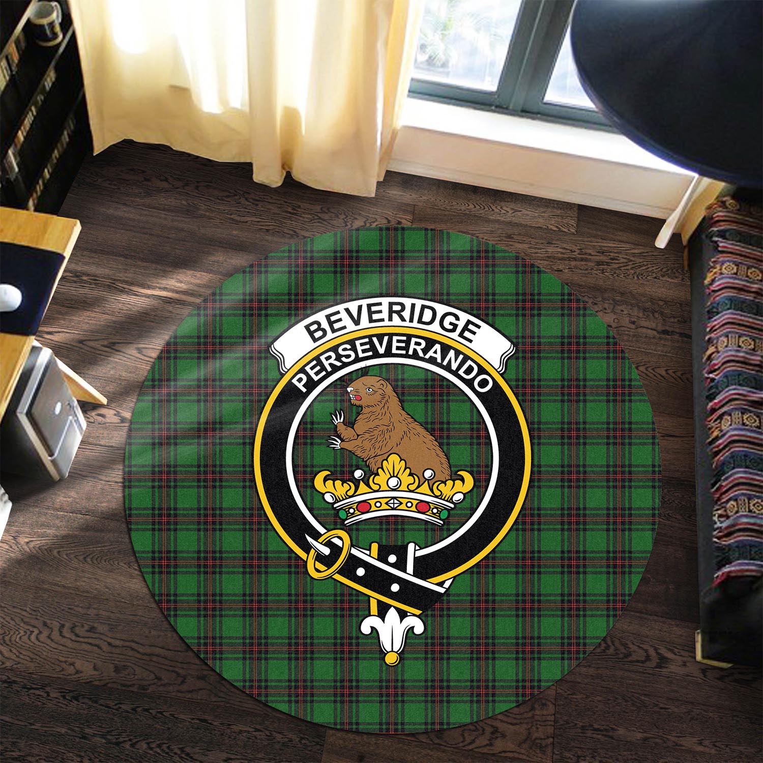 Beveridge Tartan Round Rug with Family Crest Premium Round Rug - Tartan Vibes Clothing