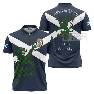 Beveridge Tartan Lion Rampant Zipper Polo Shirt Proudly Display Your Heritage with Alba Gu Brath and Clan Name Unisex - Tartan Vibes Clothing