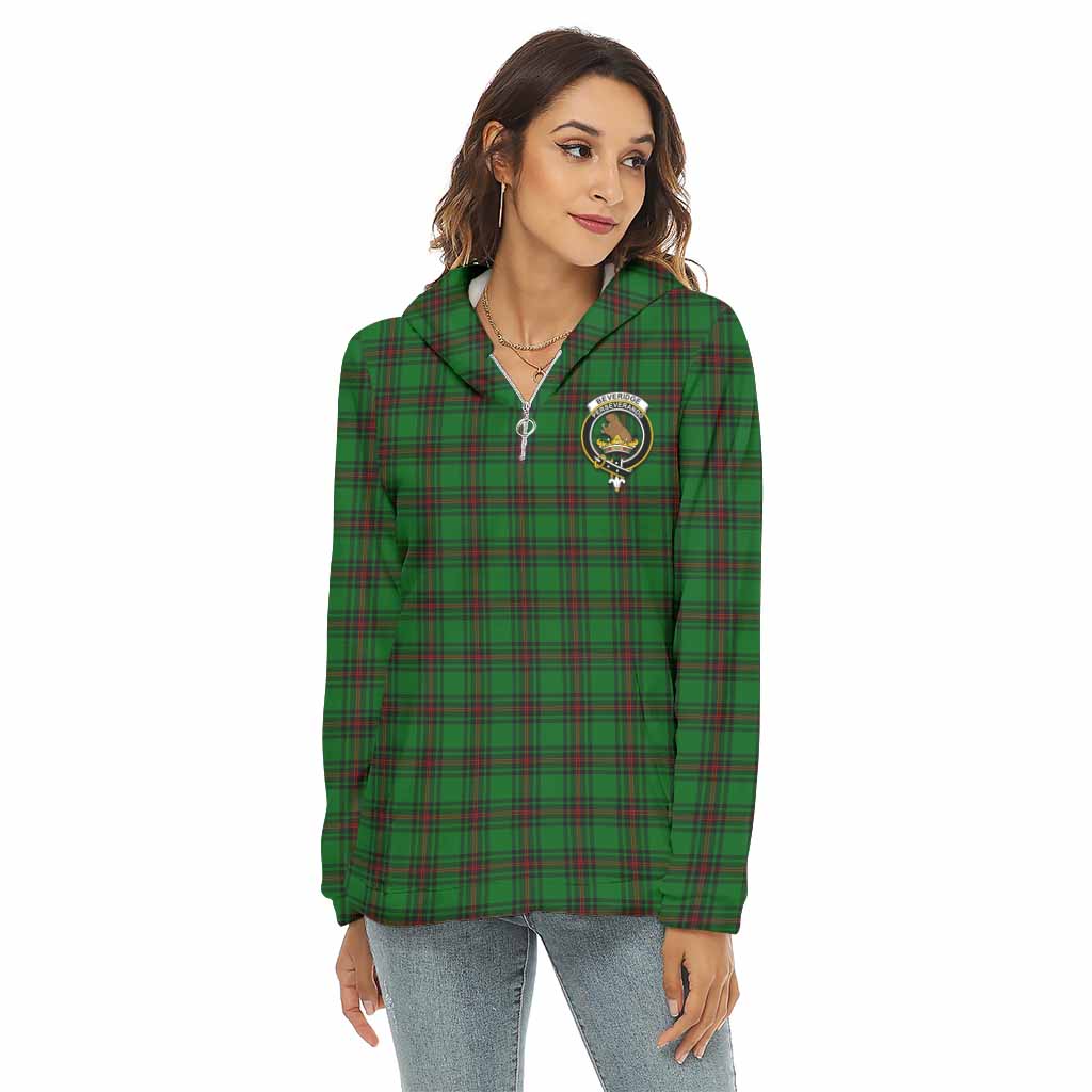 Beveridge Tartan Women's Borg Fleece Hoodie with Half Zip with Family Crest Female - Tartan Vibes Clothing