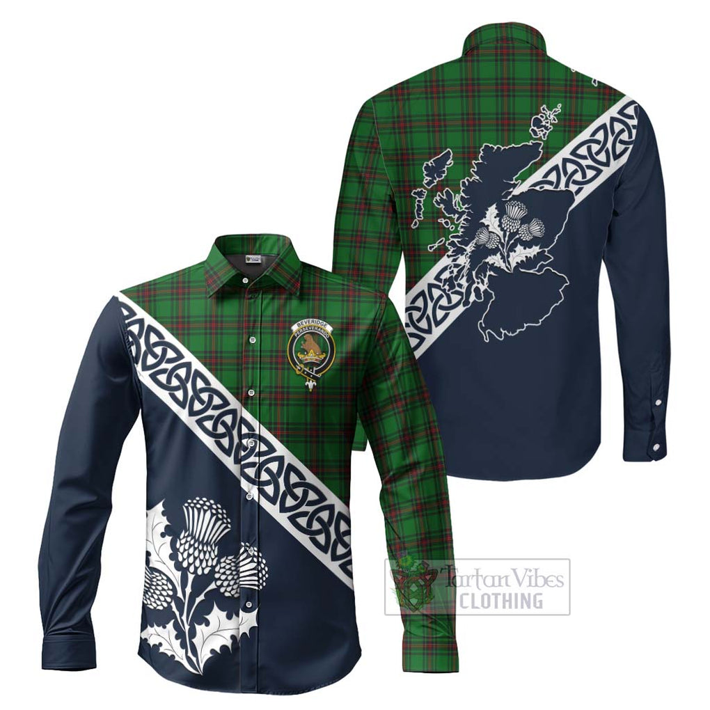 Beveridge Tartan Long Sleeve Button Shirt Featuring Thistle and Scotland Map Men's Shirt S - Tartan Vibes Clothing
