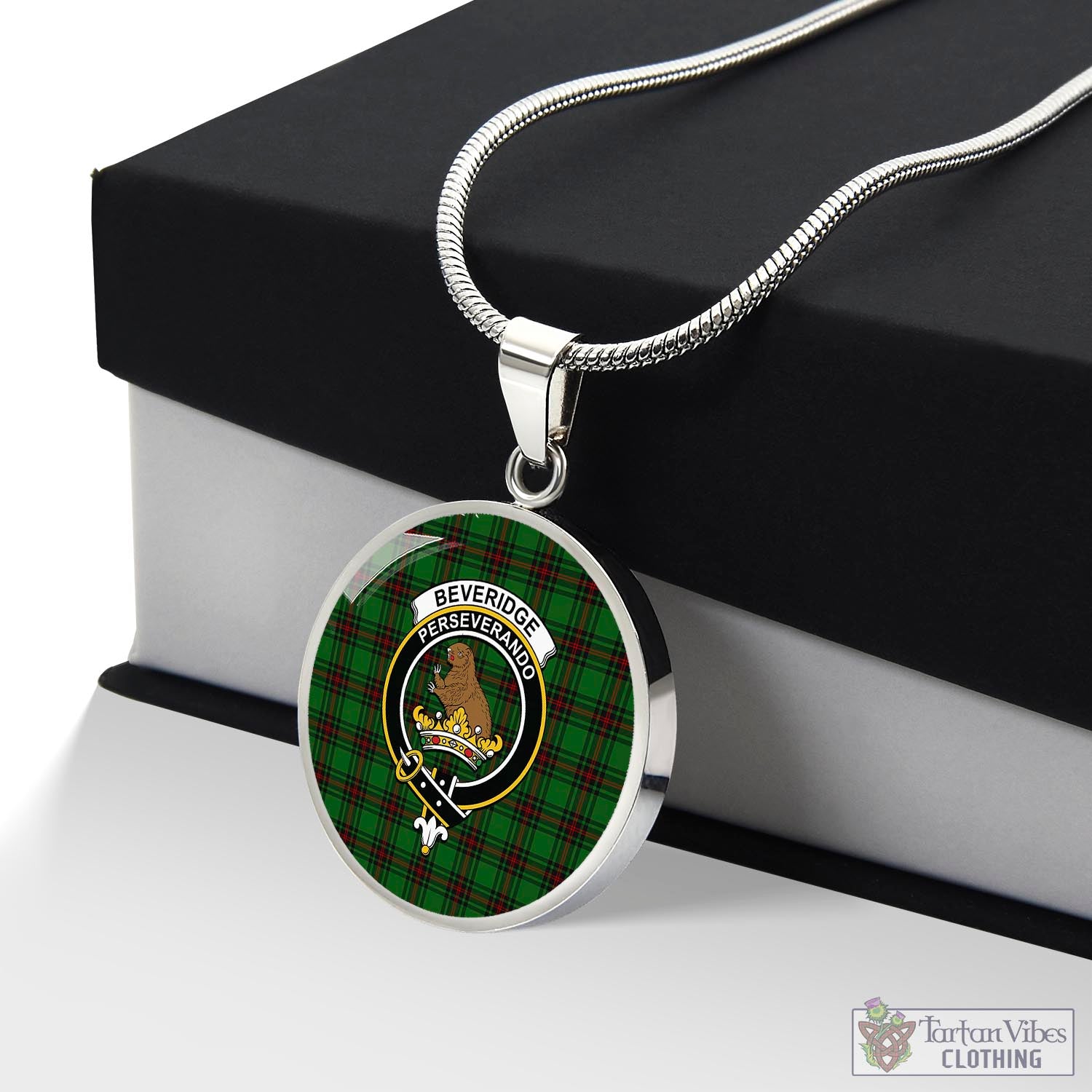 Beveridge Tartan Circle Necklace with Family Crest Luxury Necklace (Silver) No - Tartan Vibes Clothing