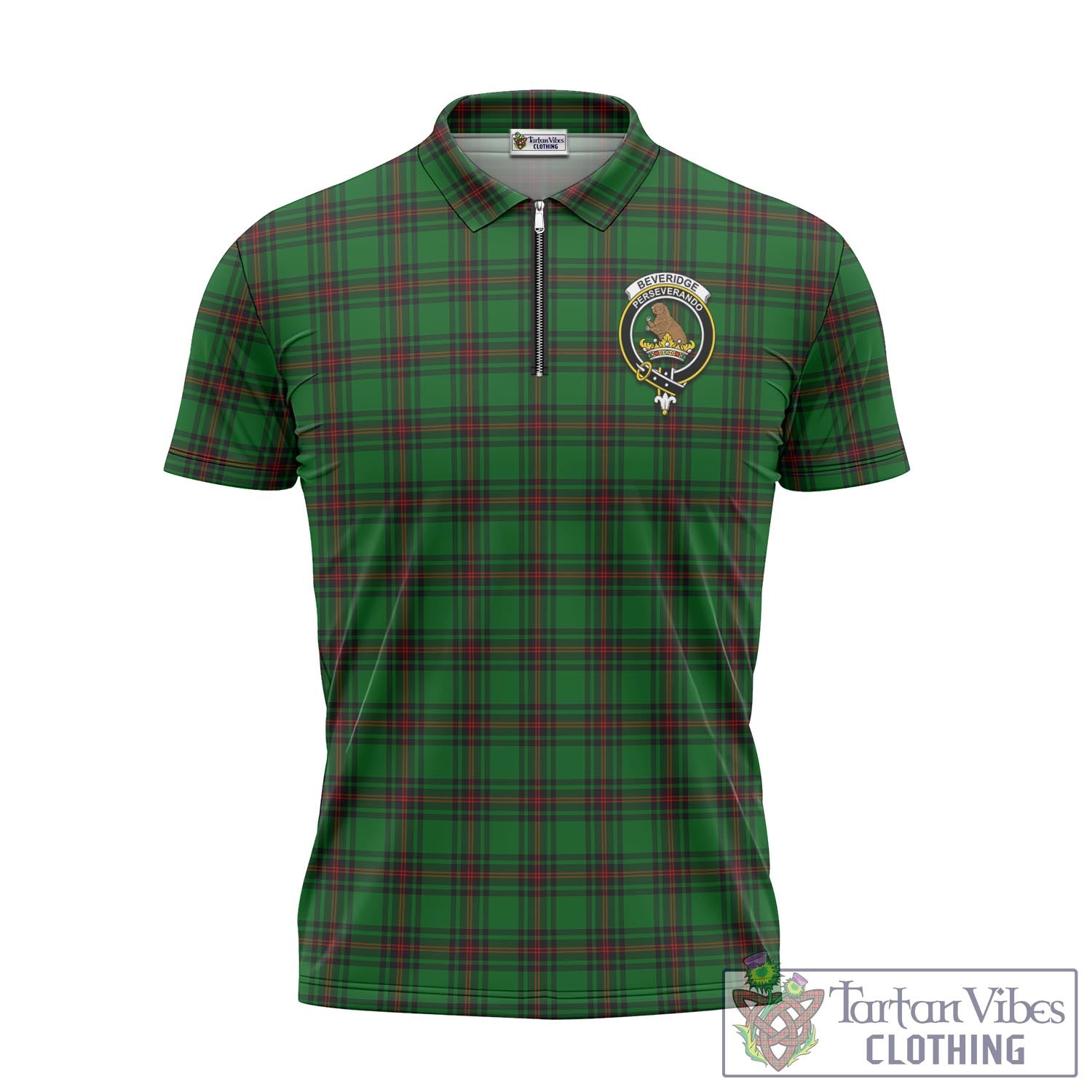Beveridge Tartan Zipper Polo Shirt with Family Crest Unisex - Tartan Vibes Clothing