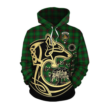 Beveridge Tartan Cotton Hoodie with Family Crest Celtic Wolf Style Pullover Hoodie XS - Tartan Vibes Clothing