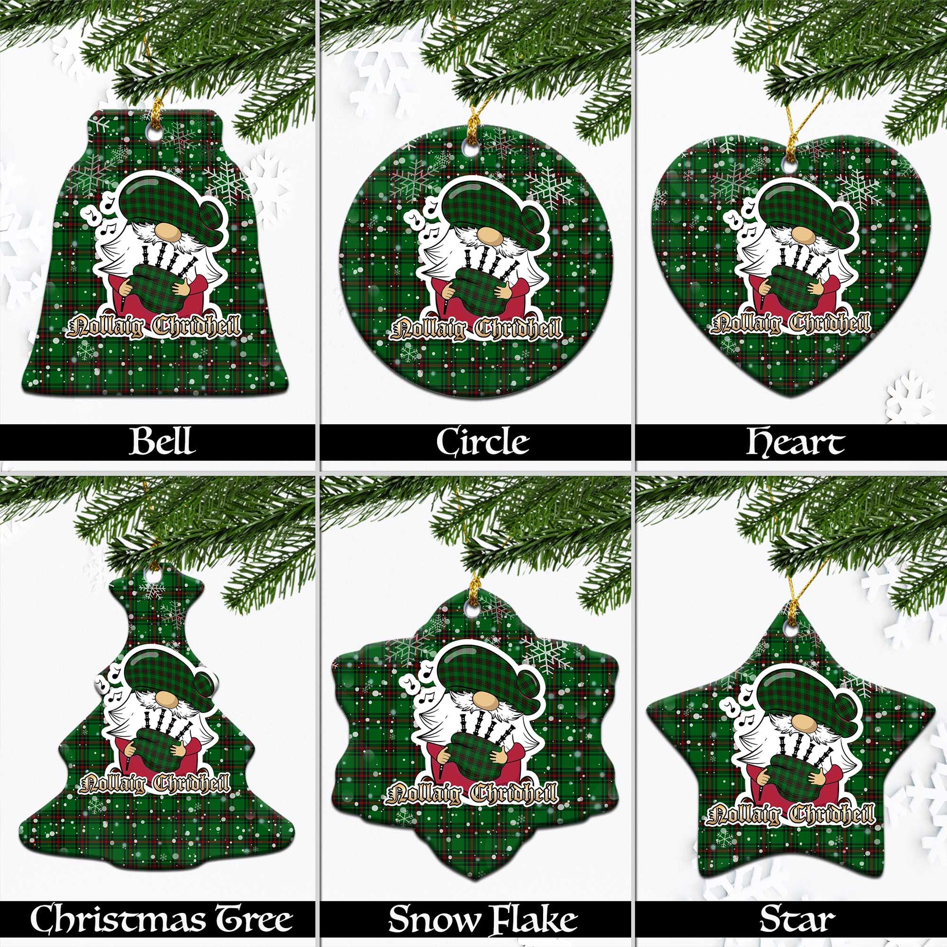 Beveridge Tartan Christmas Ceramic Ornaments with Scottish Gnome Playing Bagpipes Ceramic - Tartan Vibes Clothing