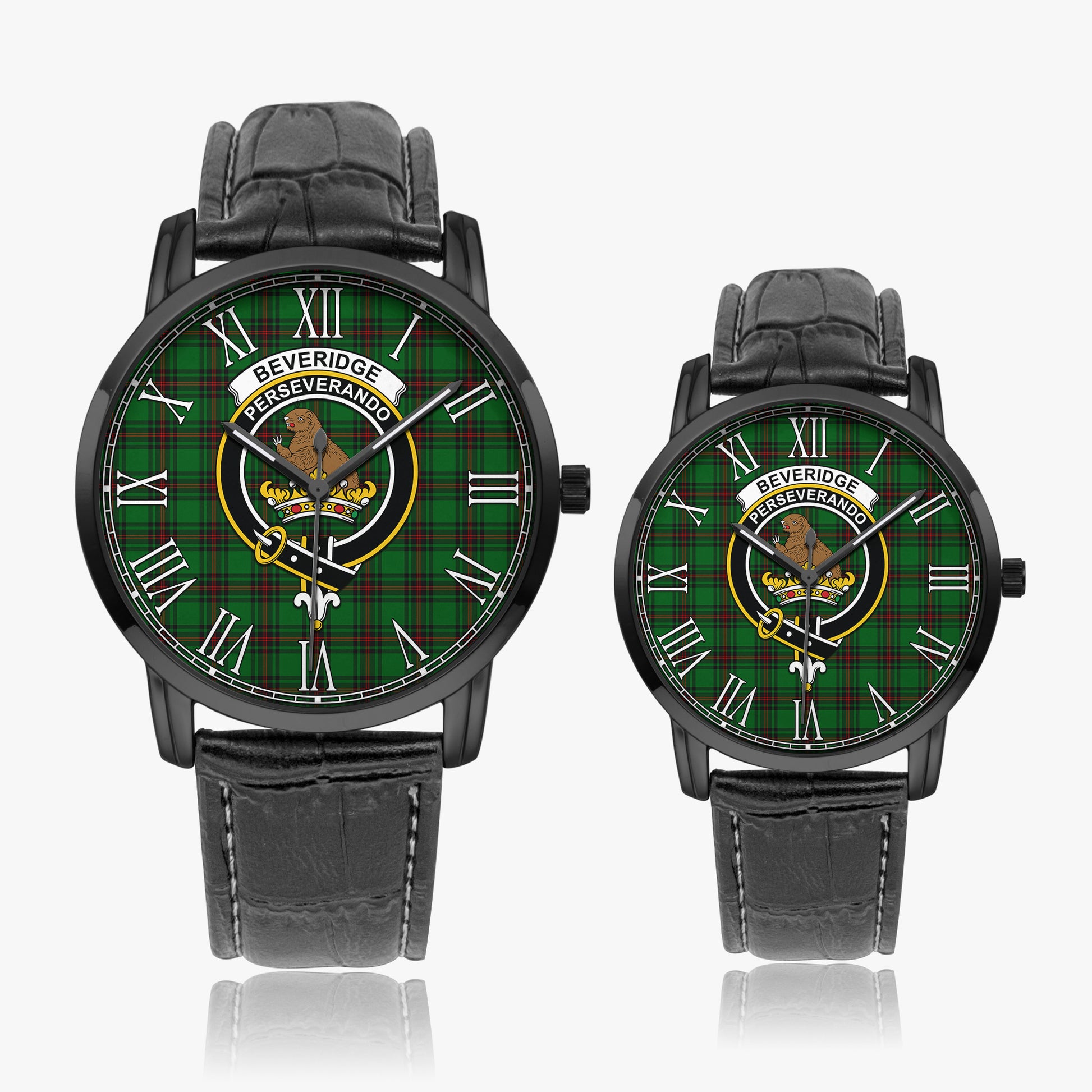 Beveridge Tartan Family Crest Leather Strap Quartz Watch Wide Type - Tartan Vibes Clothing