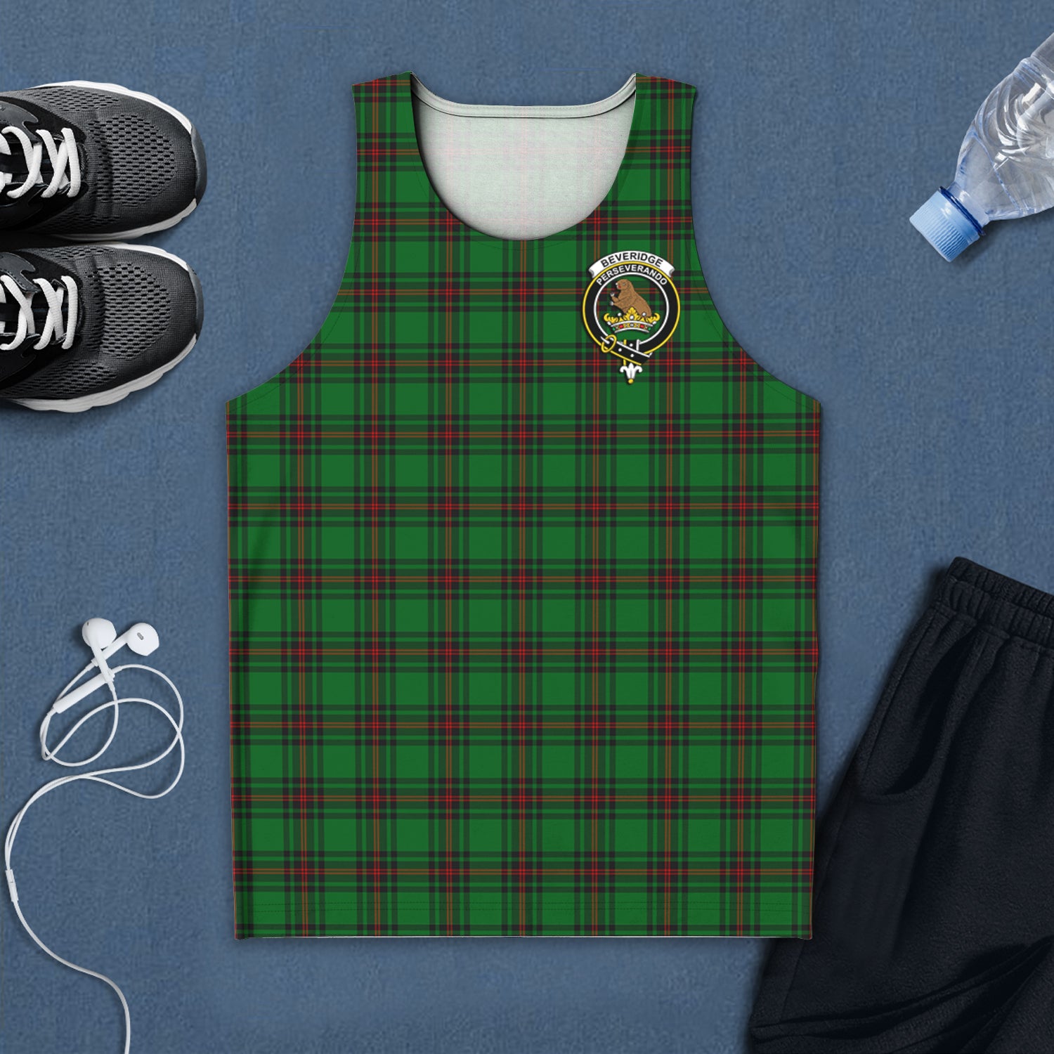 Beveridge Tartan Mens Tank Top with Family Crest 5XL - Tartan Vibes Clothing