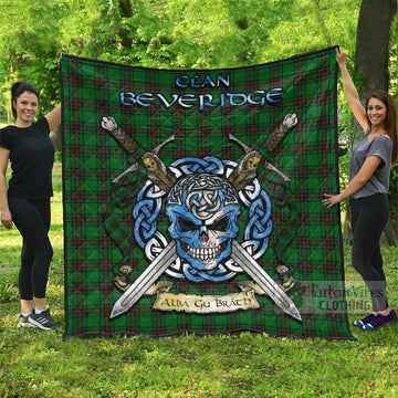 Beveridge Tartan Quilt with Celtic Skull Alba Gu Brath Style Super King Quilt 91" x 110" - Tartan Vibes Clothing