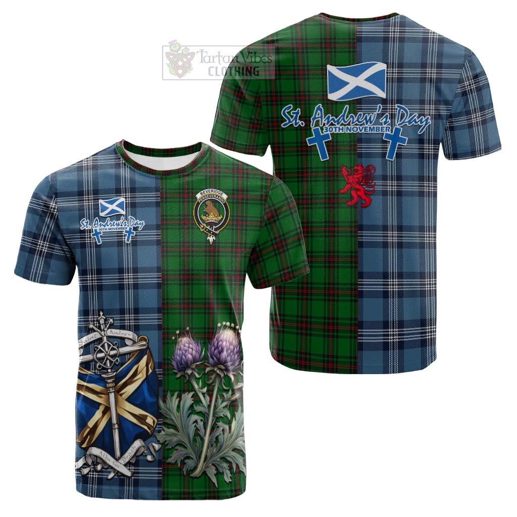 Beveridge Tartan Cotton T-shirt Happy St. Andrew's Day Half Tartan Style Kid's Shirt - Tartan Vibes Clothing