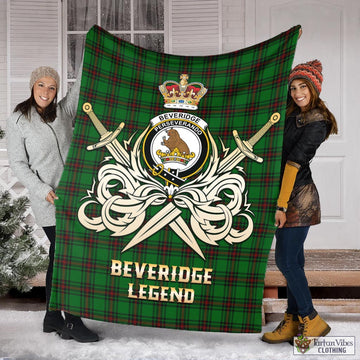 Beveridge Tartan Blanket with Clan Crest and the Golden Sword of Courageous Legacy X-Large 59 x 79 inches 150 x 200 cm - Tartan Vibes Clothing