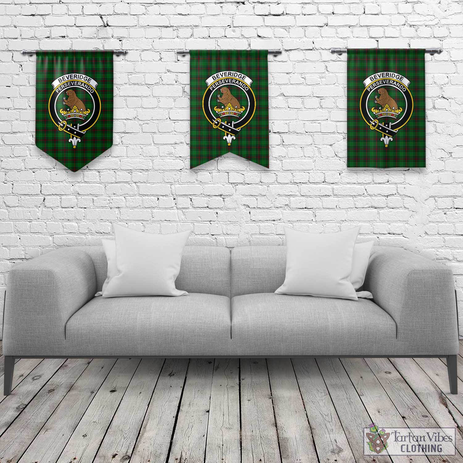 Beveridge Tartan Gonfalon, Tartan Banner with Family Crest Rectangle - Tartan Vibes Clothing