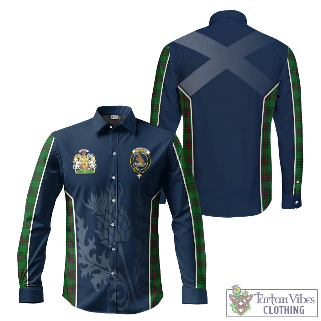 Beveridge Tartan Long Sleeve Button Up Shirt with Family Crest and Scottish Thistle Vibes Sport Style Men's Shirt - Tartan Vibes Clothing