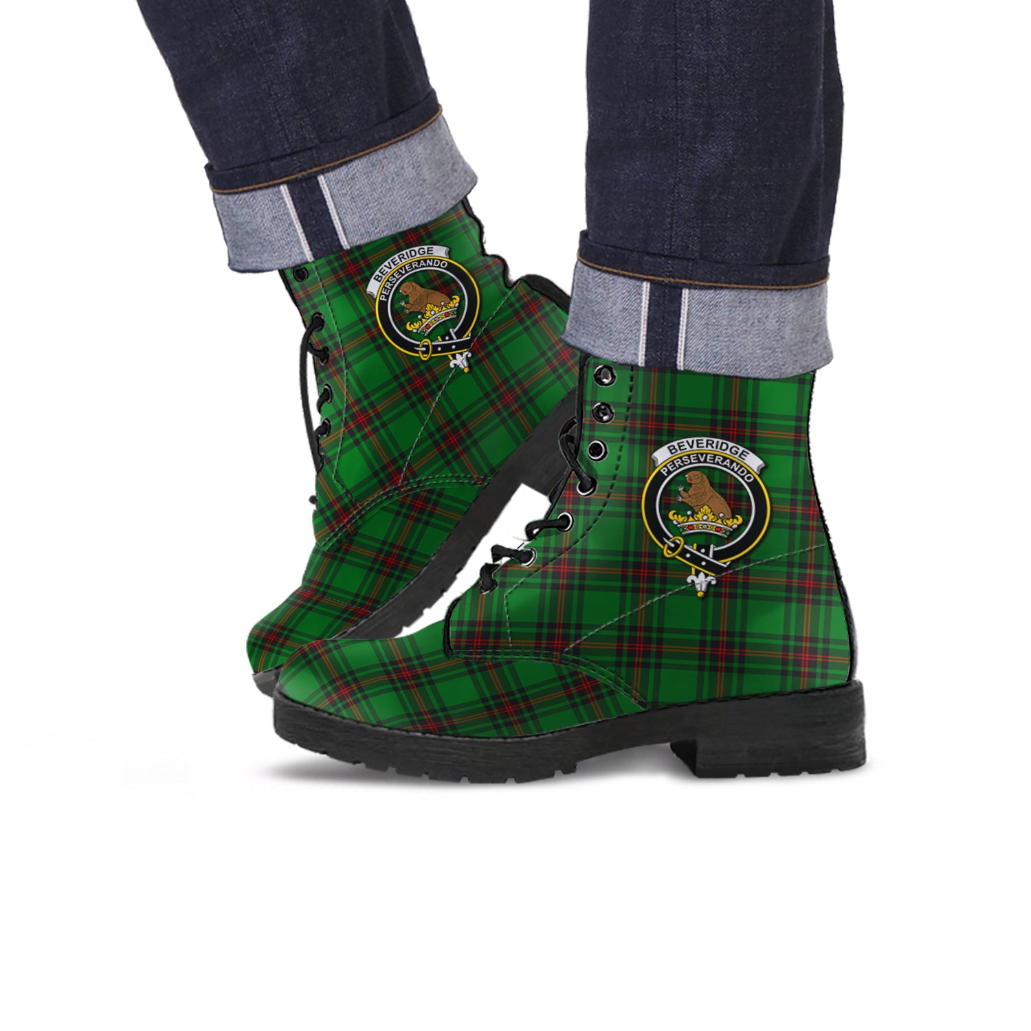 Beveridge Tartan Leather Boots with Family Crest Men' Boots - Tartan Vibes Clothing