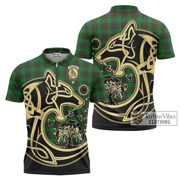 Beveridge Tartan Zipper Polo Shirt with Family Crest Celtic Wolf Style Unisex - Tartan Vibes Clothing