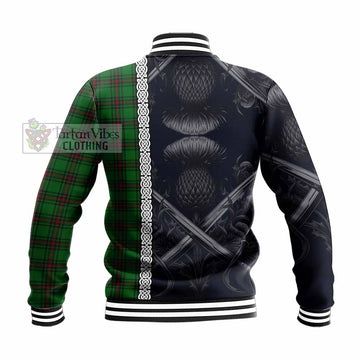 Beveridge Tartan Baseball Jacket with Family Crest Cross Sword Thistle Celtic Vibes - Tartan Vibes Clothing