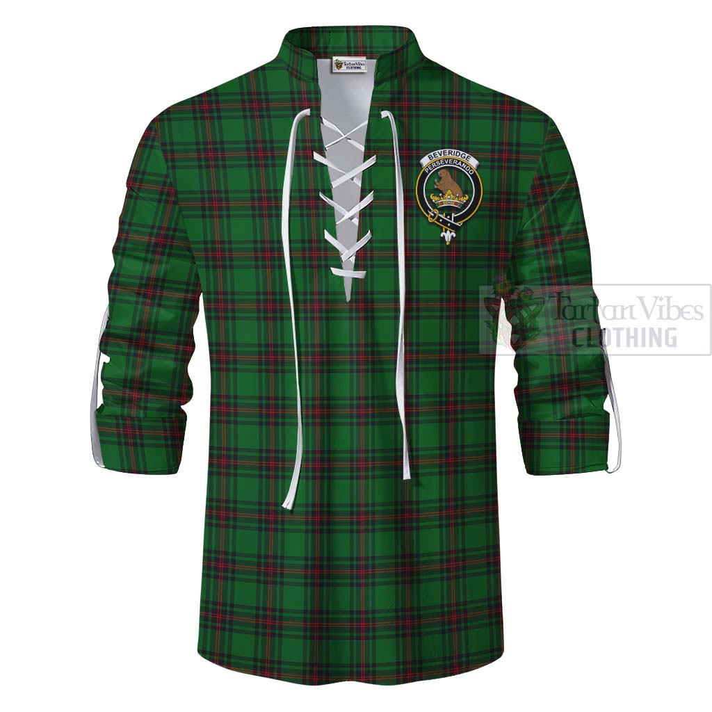 Beveridge Tartan Ghillie Kilt Shirt with Family Crest Celtic Skull Style - Tartan Vibes Clothing