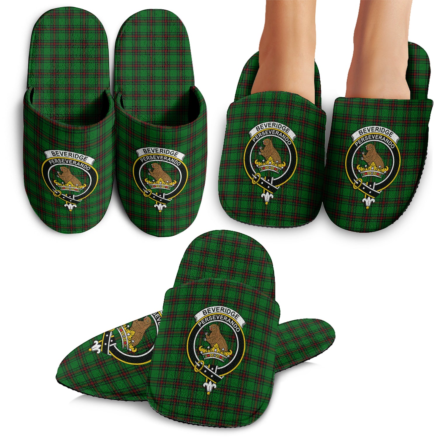 Beveridge Tartan Home Slippers with Family Crest - Tartanvibesclothing