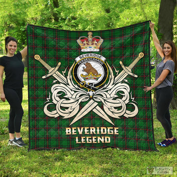 Beveridge Tartan Quilt with Clan Crest and the Golden Sword of Courageous Legacy - Tartan Vibes Clothing