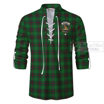 Beveridge Tartan Ghillie Kilt Shirt with Family Crest and Bearded Skull Holding Bottles of Whiskey - Tartan Vibes Clothing