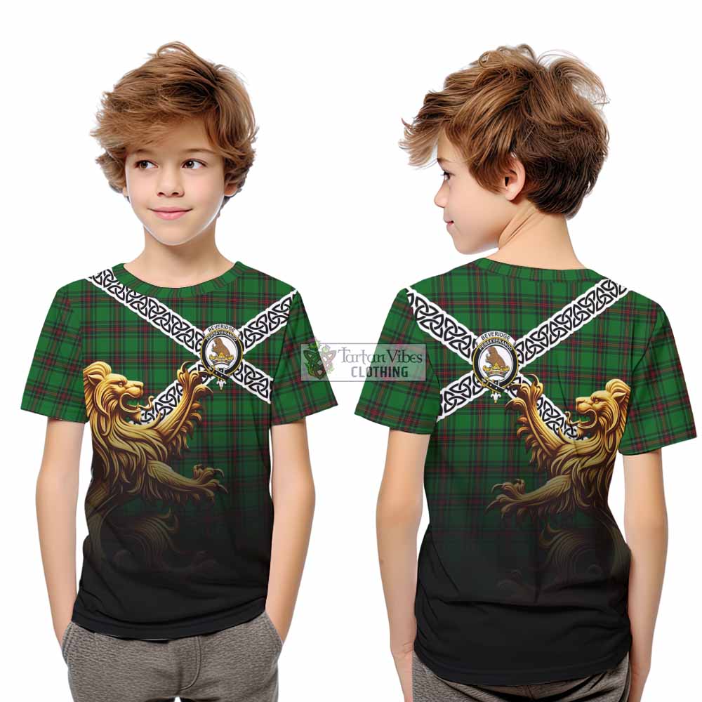 Beveridge Crest Tartan Kid T-Shirt with Golden Lion Emblem Celtic Style - Tartan Vibes Clothing