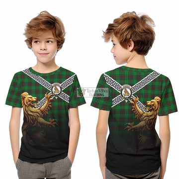 Beveridge Crest Tartan Kid T-Shirt with Golden Lion Emblem Celtic Style - Tartan Vibes Clothing