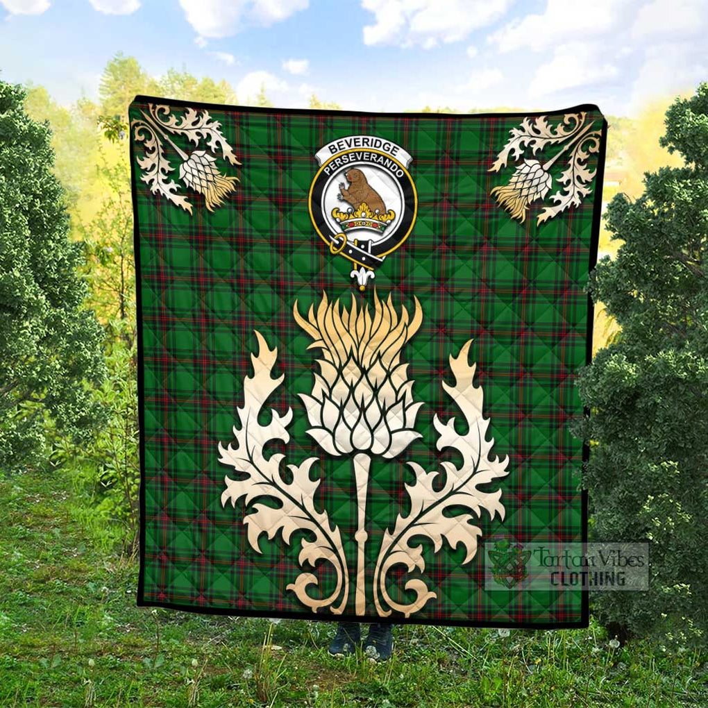 Beveridge Tartan Quilt with Family Crest and Golden Thistle Style - Tartan Vibes Clothing