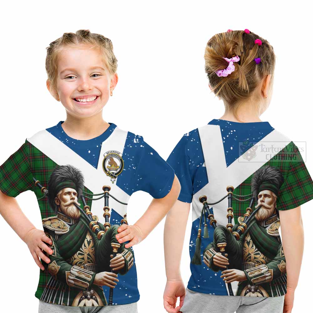 Beveridge Tartan Kid T-Shirt with Family Crest Scottish Bagpiper Vibes - Tartan Vibes Clothing