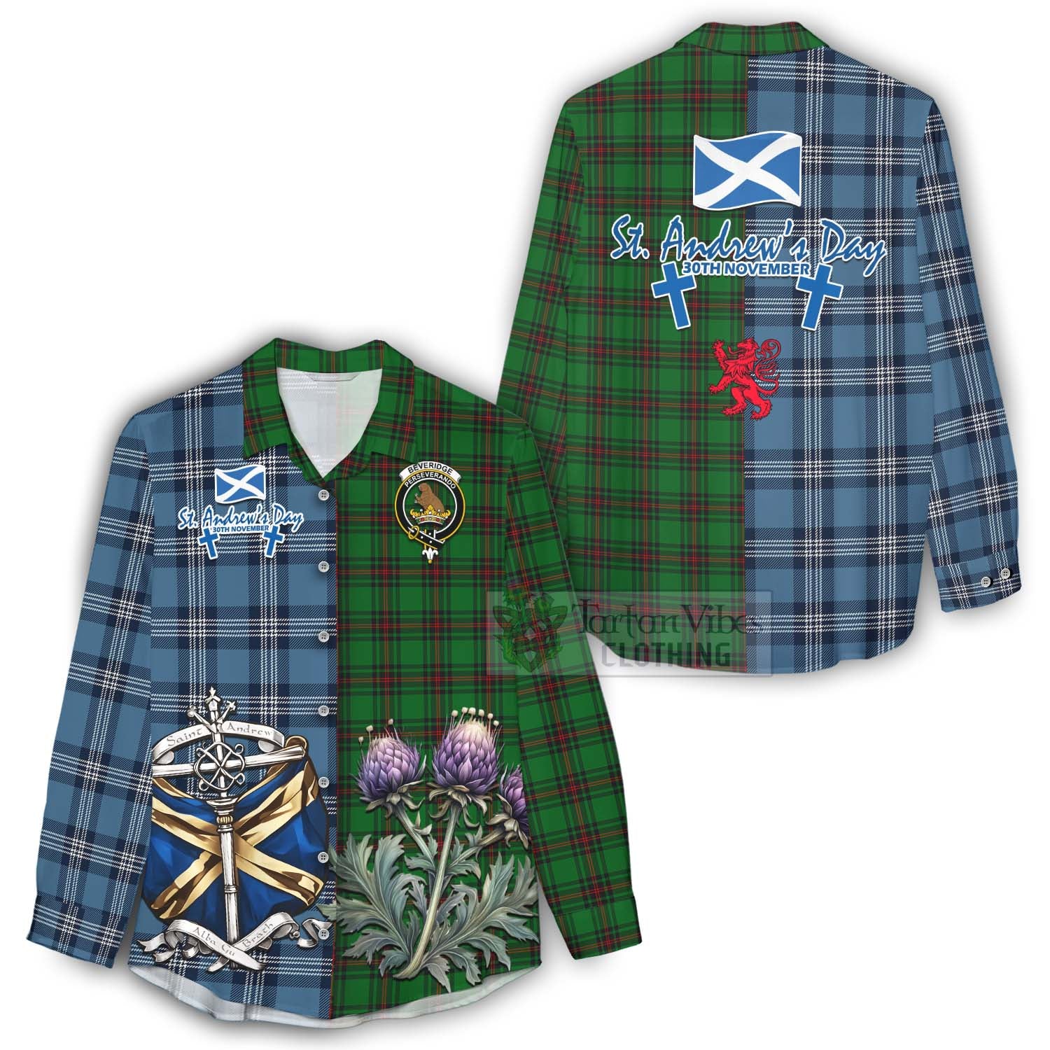 Beveridge Tartan Women's Casual Shirt Happy St. Andrew's Day Half Tartan Style - Tartan Vibes Clothing