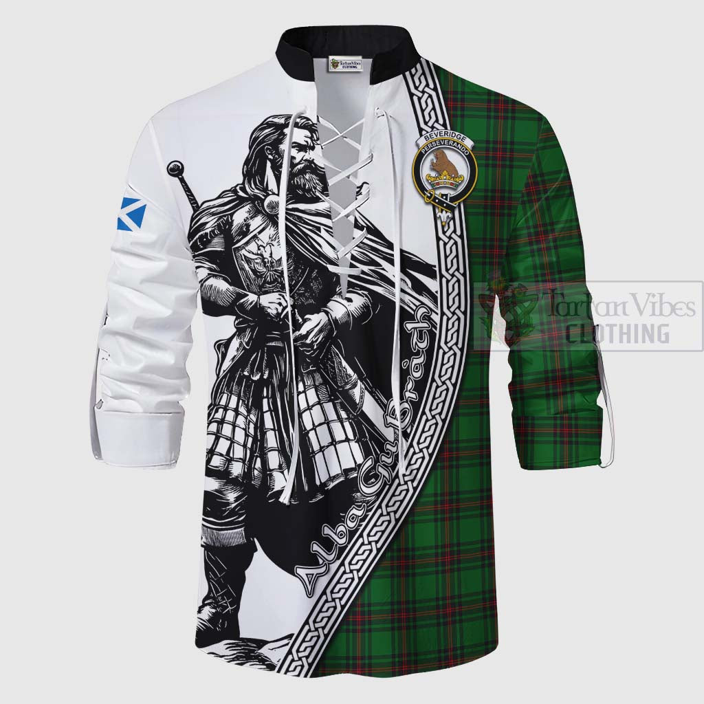 Beveridge Tartan Clan Crest Ghillie Kilt Shirt with Highlander Warrior Celtic Style - Tartan Vibes Clothing
