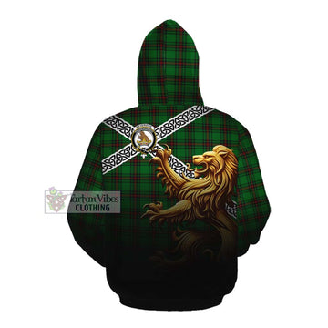 Beveridge Crest Tartan Cotton Hoodie with Golden Lion Emblem Celtic Style Pullover Hoodie - Tartan Vibes Clothing