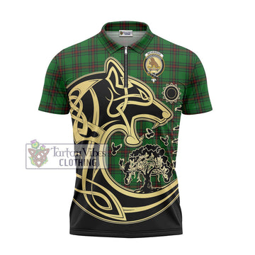 Beveridge Tartan Zipper Polo Shirt with Family Crest Celtic Wolf Style - Tartan Vibes Clothing