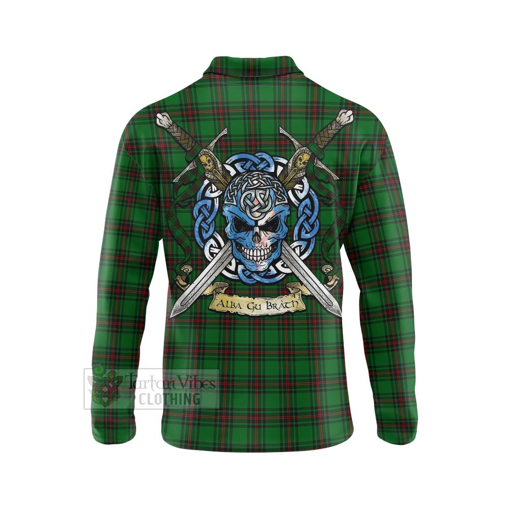Beveridge Tartan Long Sleeve Polo Shirt with Family Crest Celtic Skull Style - Tartan Vibes Clothing