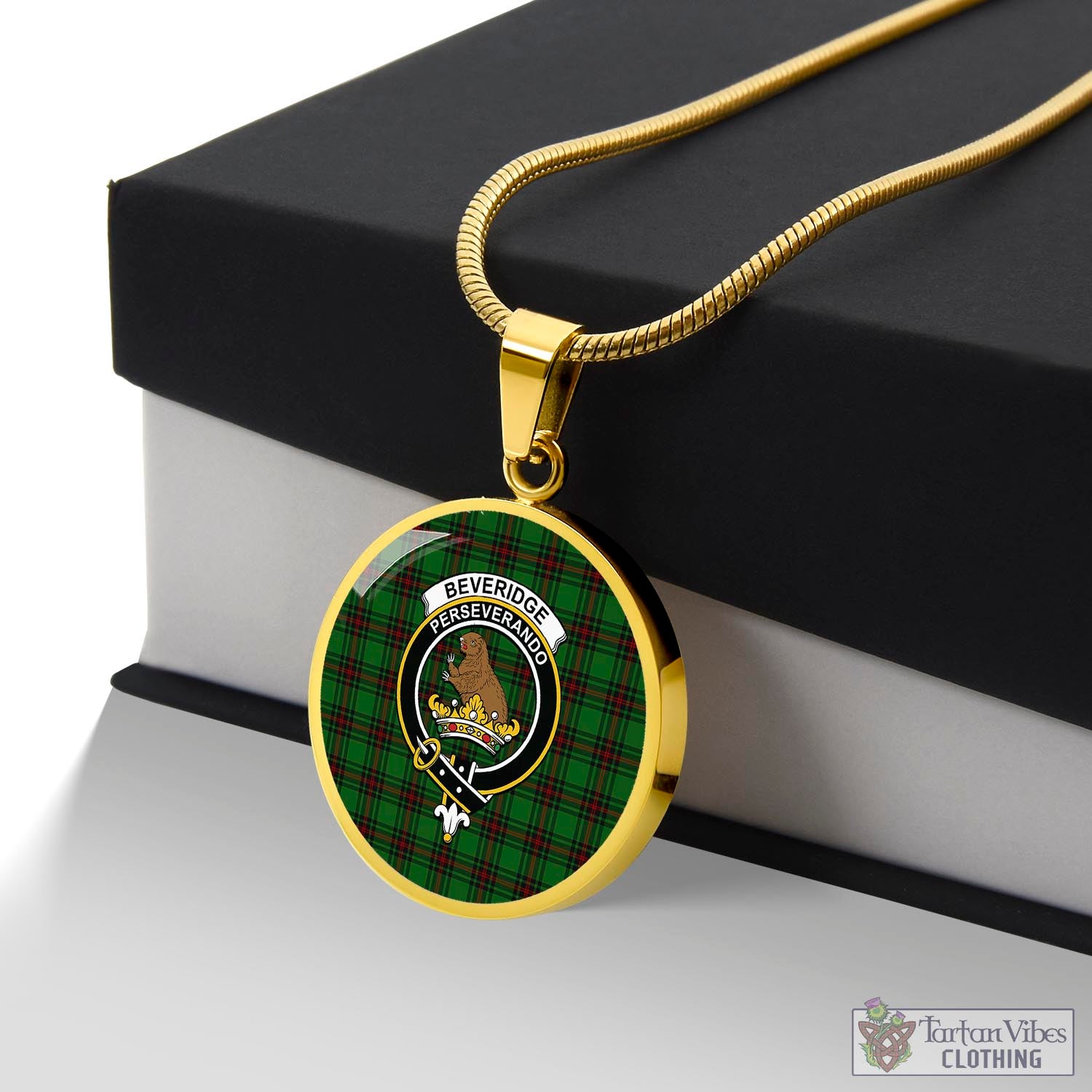 Beveridge Tartan Circle Necklace with Family Crest Luxury Necklace (Gold) No - Tartan Vibes Clothing