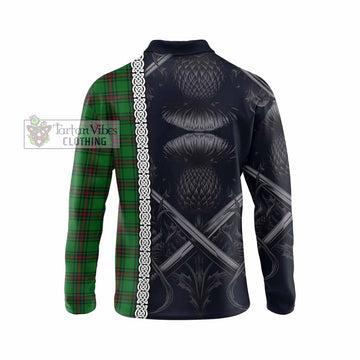 Beveridge Tartan Long Sleeve Polo Shirt with Family Crest Cross Sword Thistle Celtic Vibes - Tartan Vibes Clothing