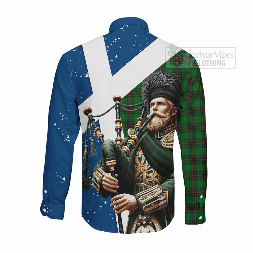 Beveridge Tartan Long Sleeve Button Shirt with Family Crest Scottish Bagpiper Vibes - Tartan Vibes Clothing