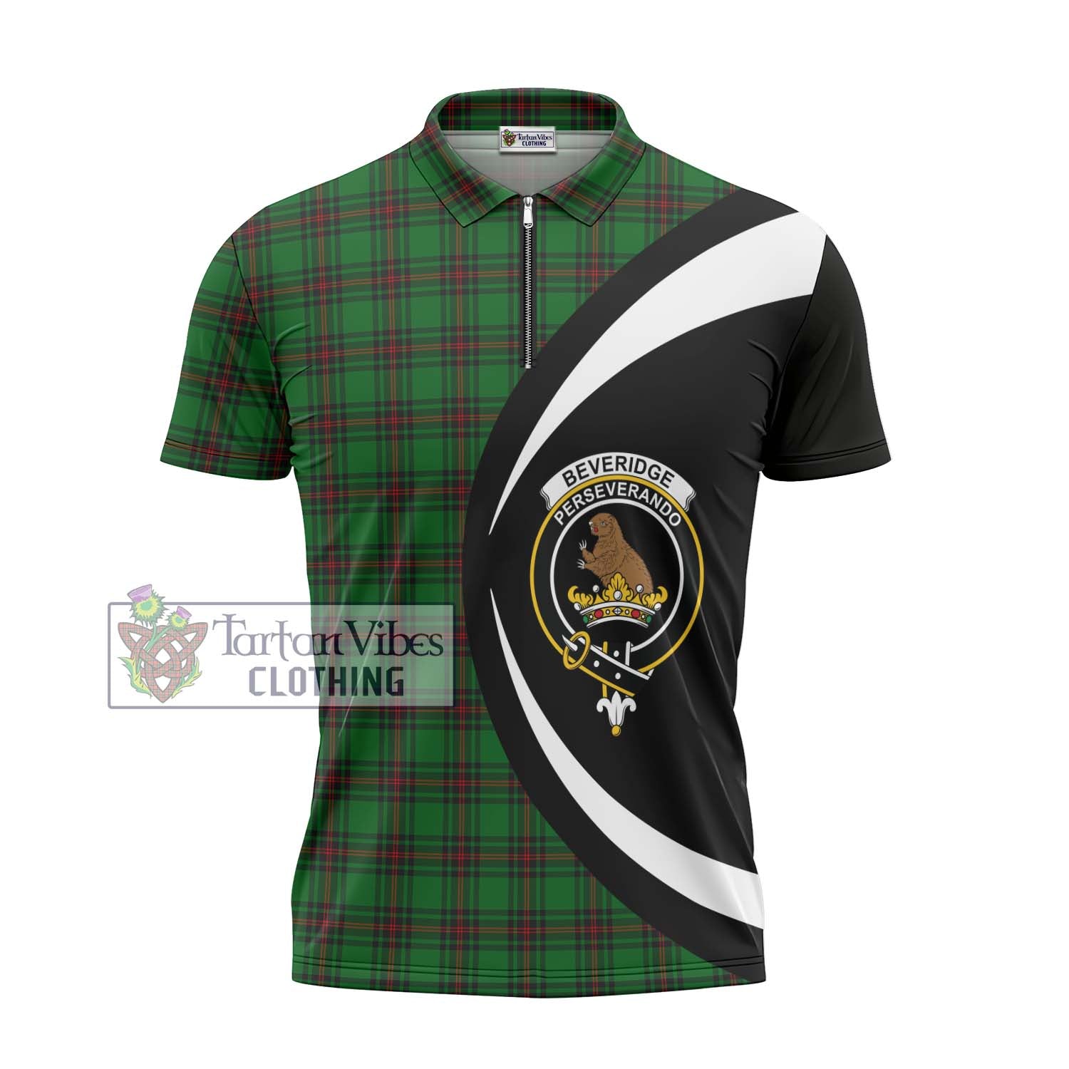 Beveridge Tartan Zipper Polo Shirt with Family Crest Circle Style - Tartan Vibes Clothing