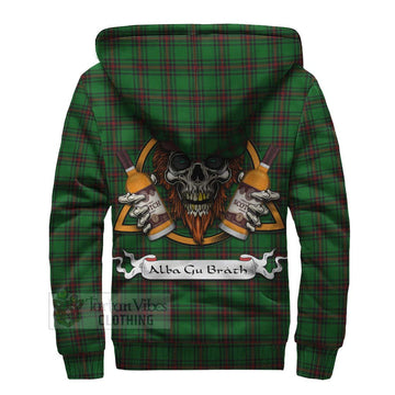 Beveridge Tartan Sherpa Hoodie with Family Crest and Bearded Skull Holding Bottles of Whiskey - Tartan Vibes Clothing