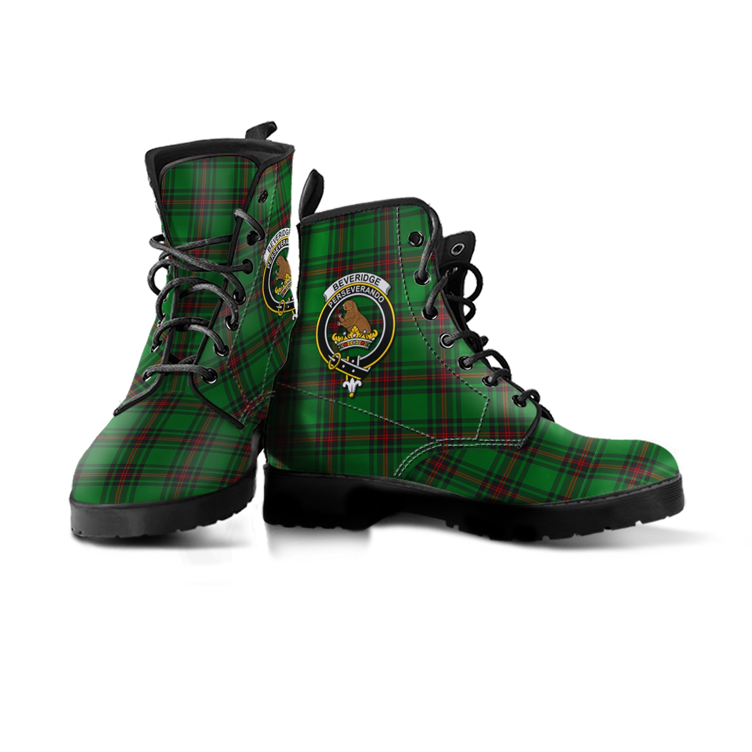 Beveridge Tartan Leather Boots with Family Crest - Tartan Vibes Clothing