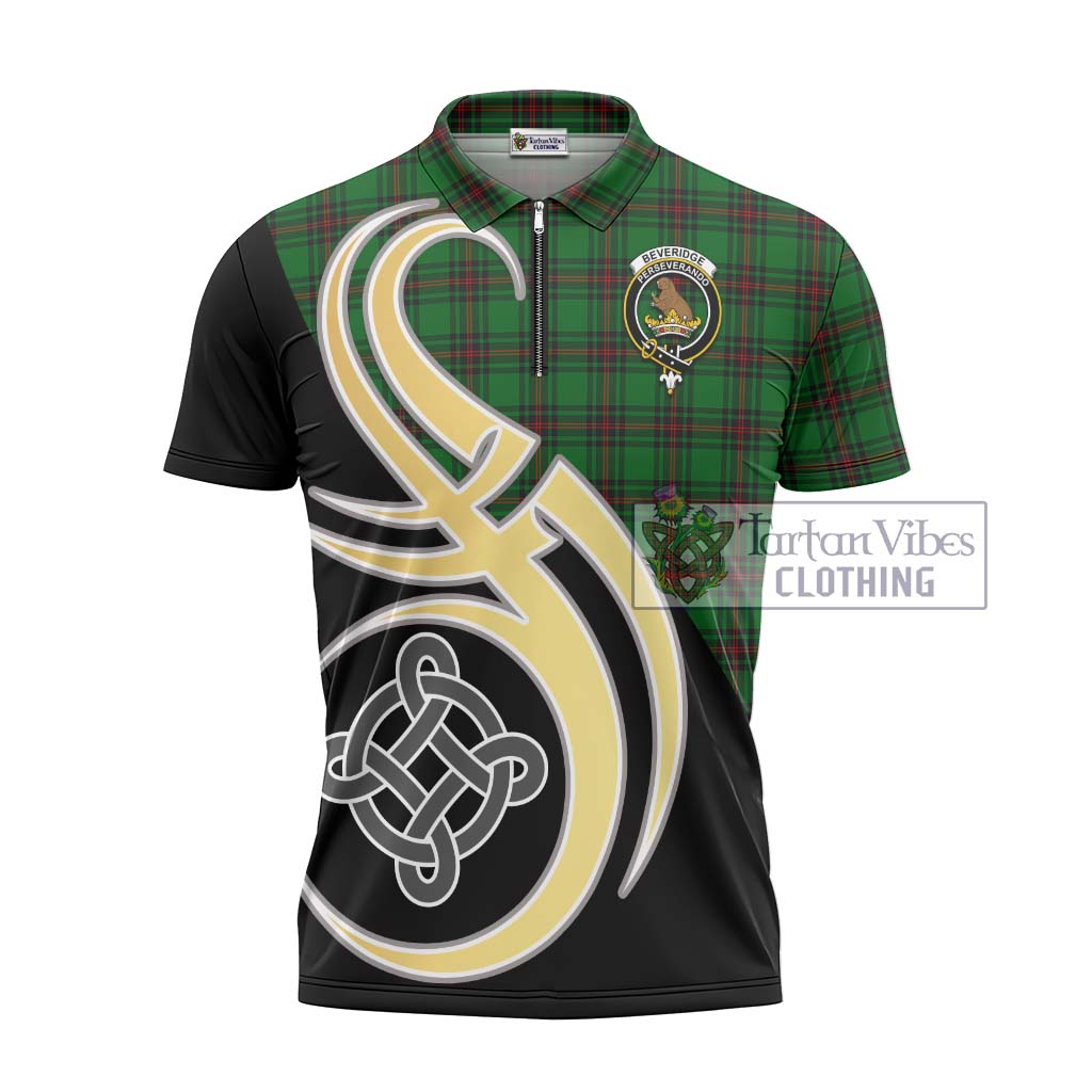 Beveridge Tartan Zipper Polo Shirt with Family Crest and Celtic Symbol Style - Tartan Vibes Clothing