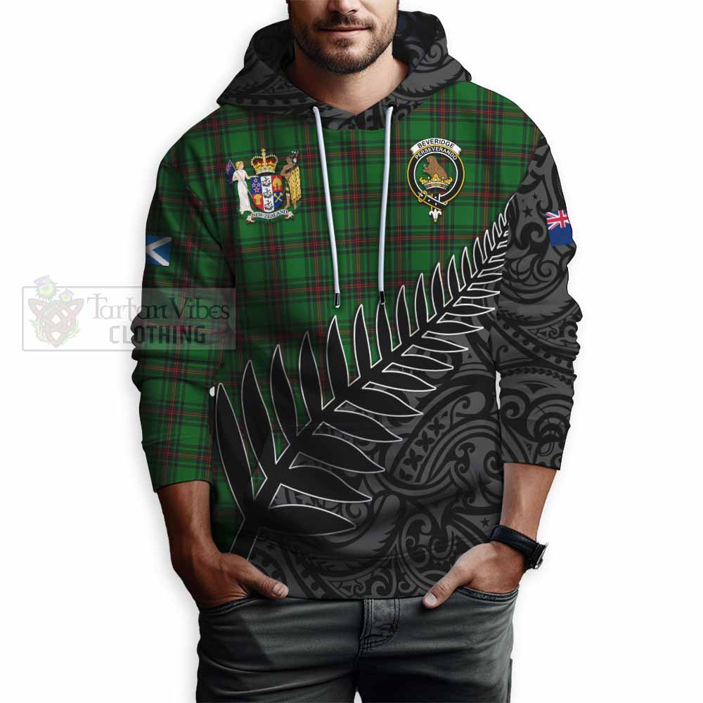 Tartan Vibes Clothing Beveridge Crest Tartan Hoodie with New Zealand Silver Fern Half Style