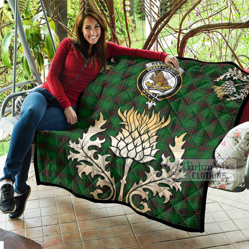Beveridge Tartan Quilt with Family Crest and Golden Thistle Style - Tartan Vibes Clothing