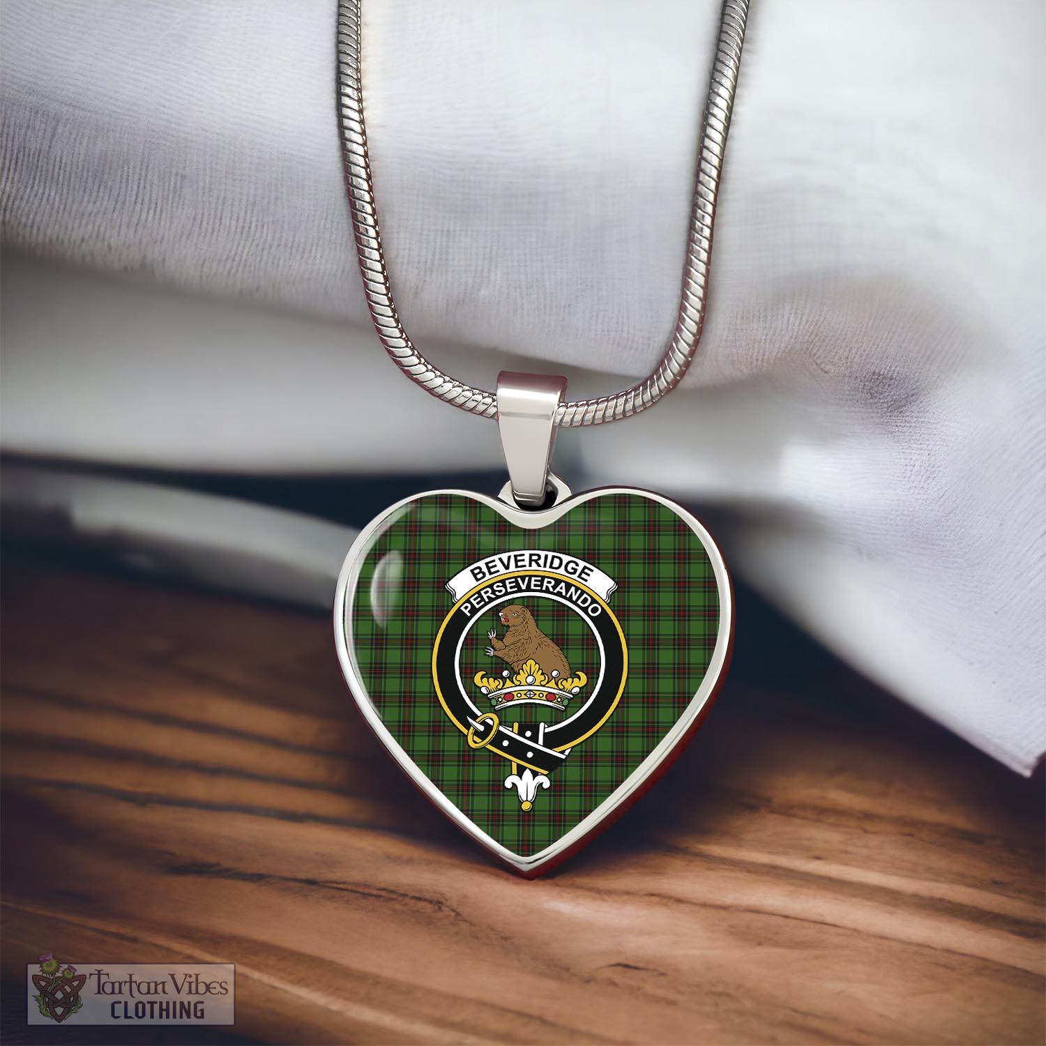 Tartan Vibes Clothing Beveridge Tartan Heart Necklace with Family Crest