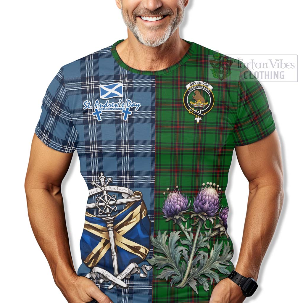 Beveridge Tartan T-Shirt Happy St. Andrew's Day Half Tartan Style - Tartan Vibes Clothing