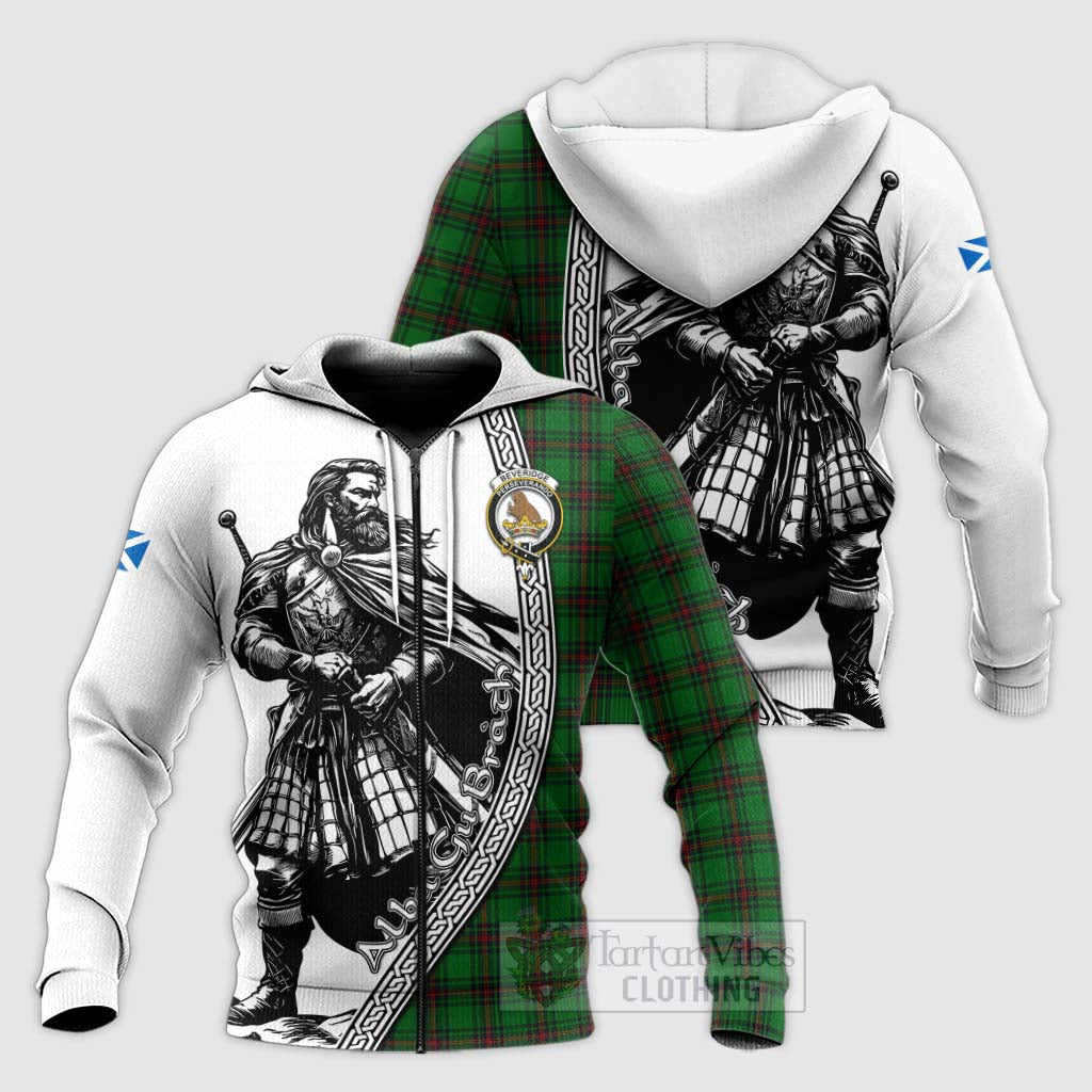 Beveridge Tartan Clan Crest Knitted Hoodie with Highlander Warrior Celtic Style Unisex Knitted Zip Hoodie - Tartan Vibes Clothing