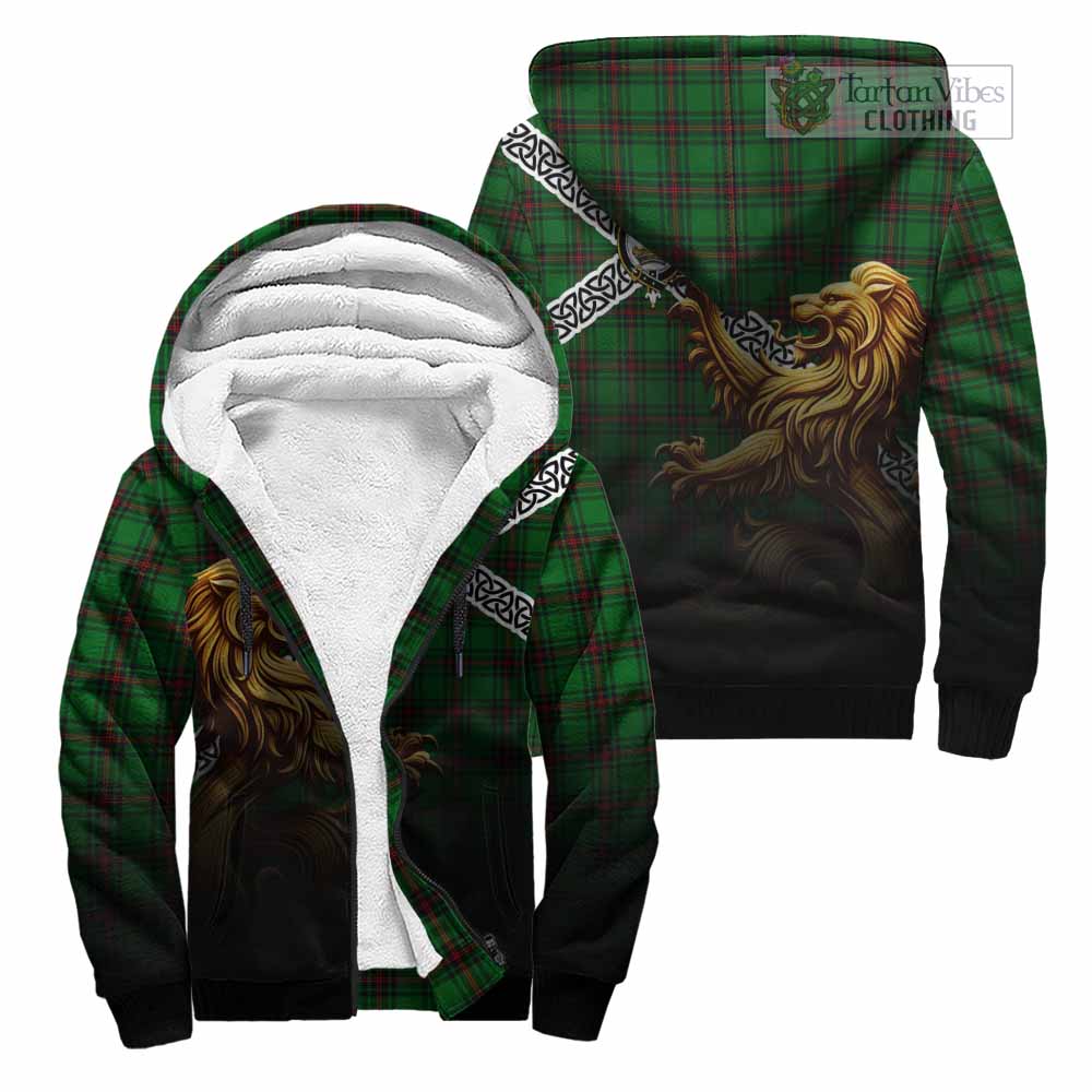 Beveridge Crest Tartan Sherpa Hoodie with Golden Lion Emblem Celtic Style Unisex - Tartan Vibes Clothing