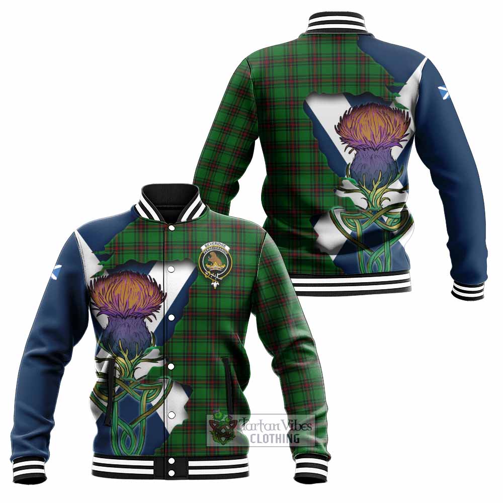Tartan Vibes Clothing Beveridge Tartan Family Crest Baseball Jacket Scottish Thistle Celtic Inspired