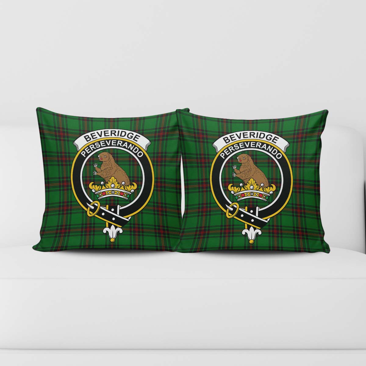 Beveridge Tartan Pillow Cover with Family Crest - Tartan Vibes Clothing