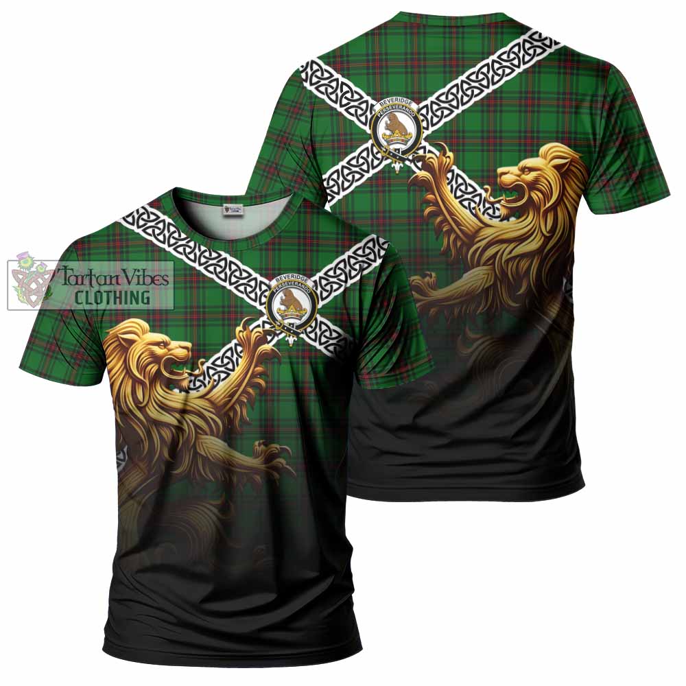 Beveridge Crest Tartan T-Shirt with Golden Lion Emblem Celtic Style - Tartan Vibes Clothing