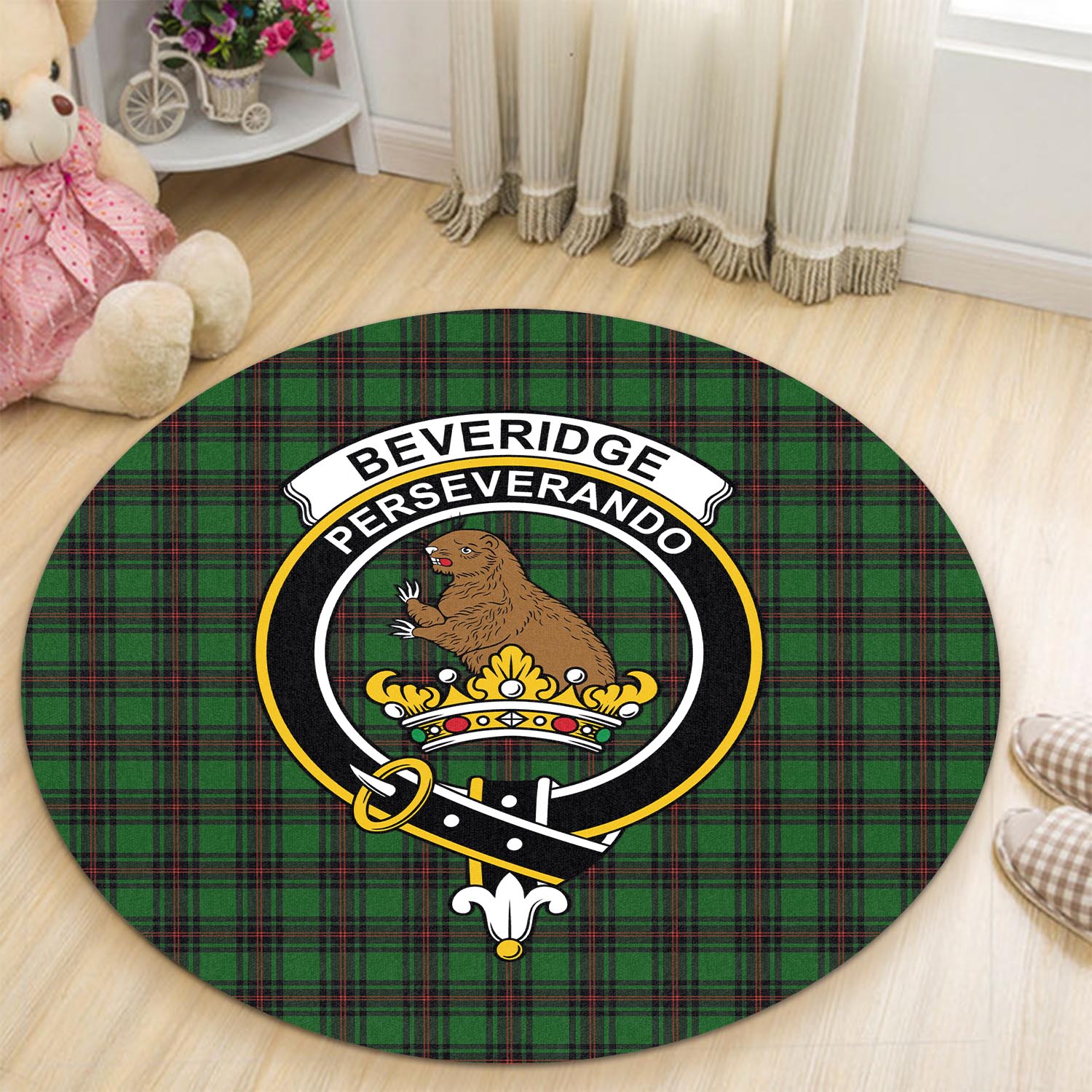 Beveridge Tartan Round Rug with Family Crest - Tartan Vibes Clothing