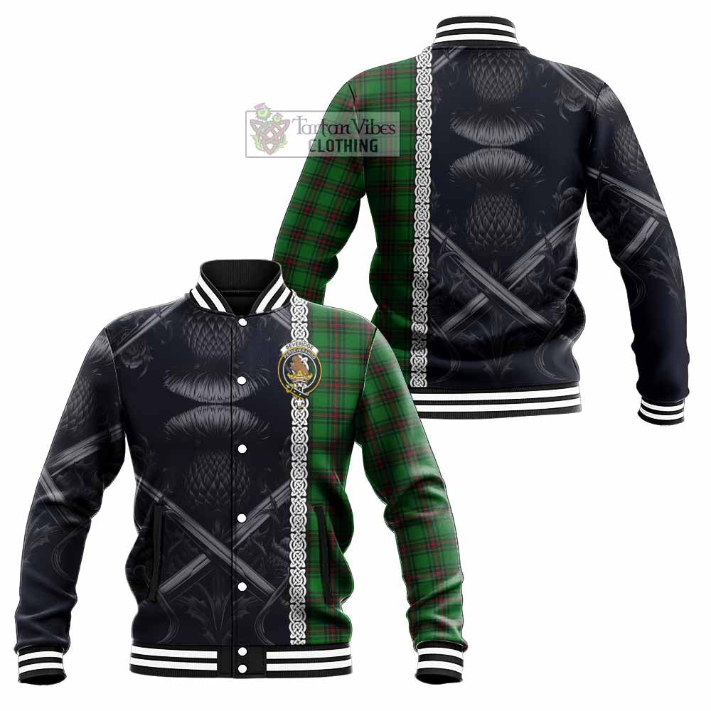 Beveridge Tartan Baseball Jacket with Family Crest Cross Sword Thistle Celtic Vibes - Tartan Vibes Clothing